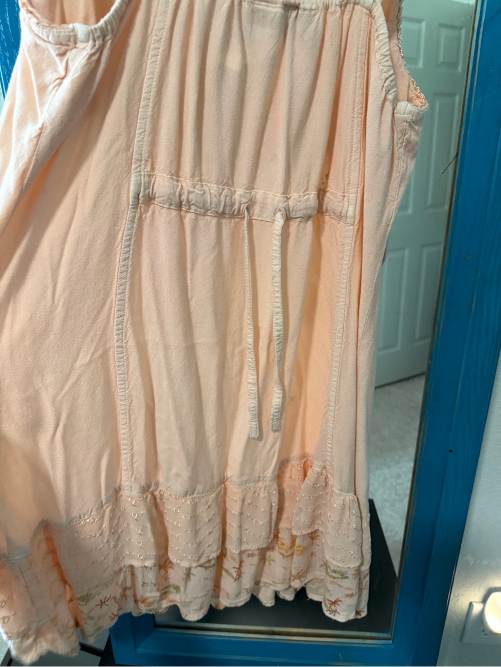 raya sun Peach Embroidered Palm-Print Sleeveless Dress - Picture 4 of 4